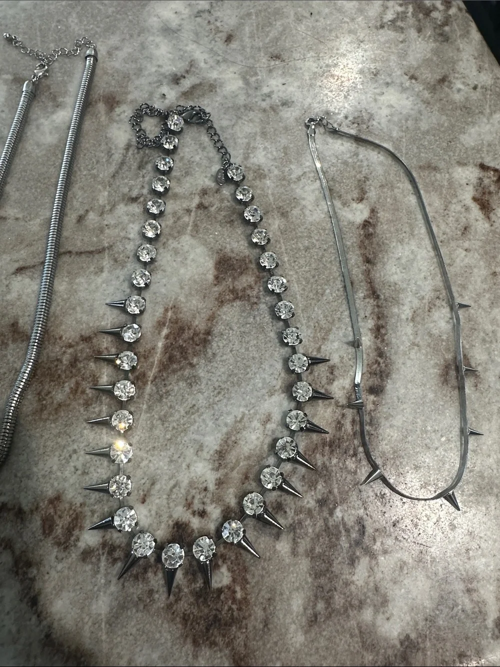 Silver Crystal and Spike Statement Necklace Lot - Costume Jewelry and Bracelets